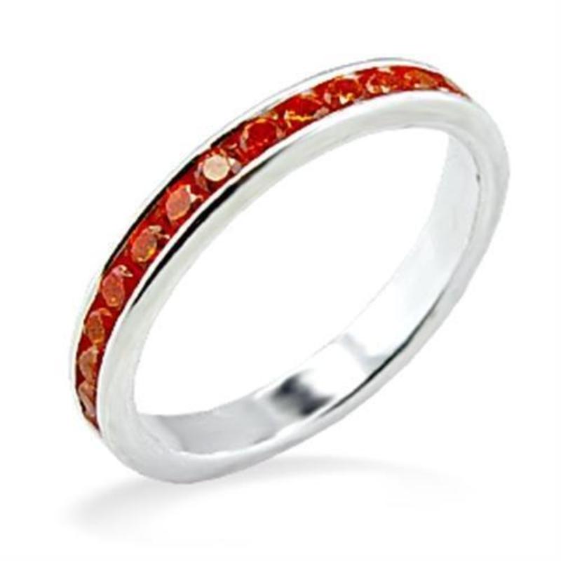 High-Polished 925 Sterling Silver Ring with AAA Grade CZ in Orange