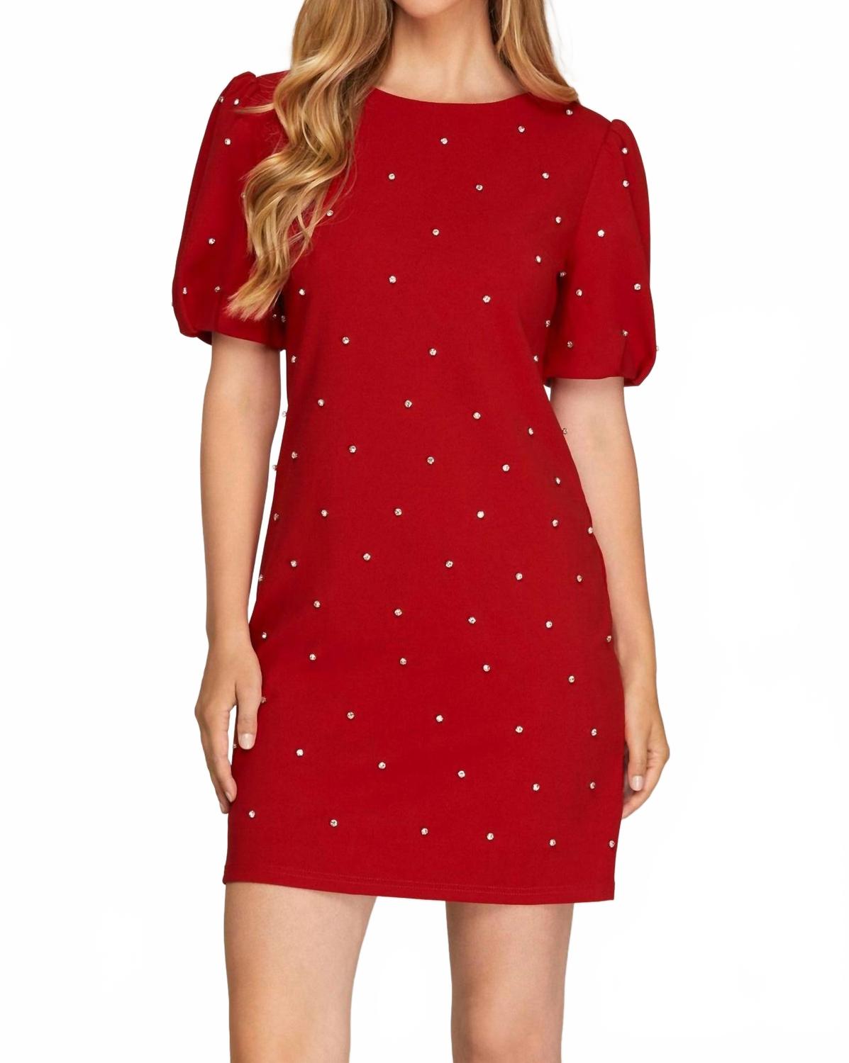 Scattered Rhinestone Trim Short Dress