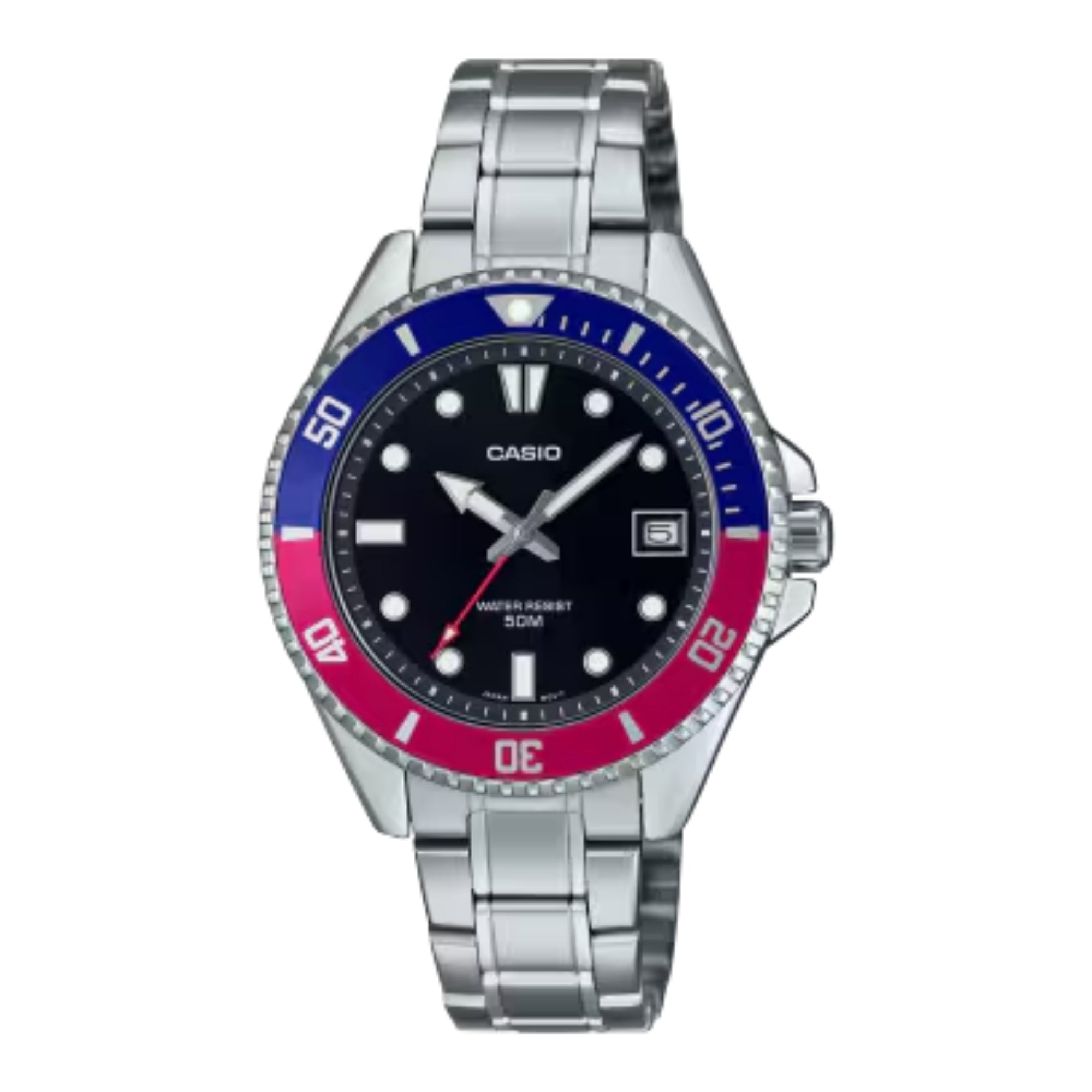 Casio Men’s Stainless Steel Analog Watch Red-Blue Bezel - MDV-10D-1A3VDF