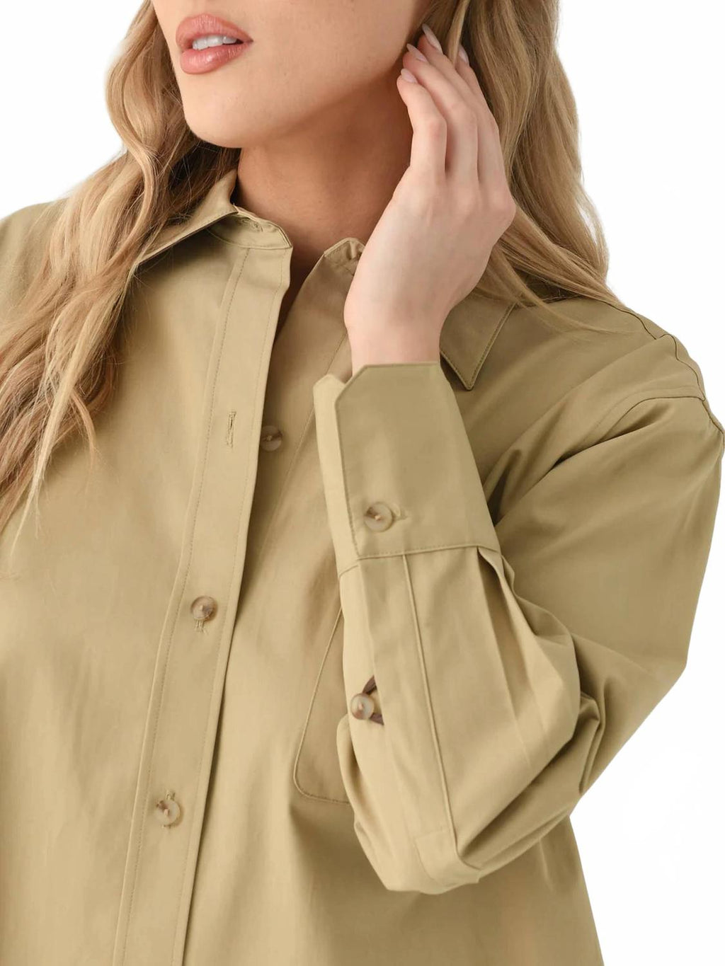 Oversized Shirt With Faux Leather In Cobblestone
