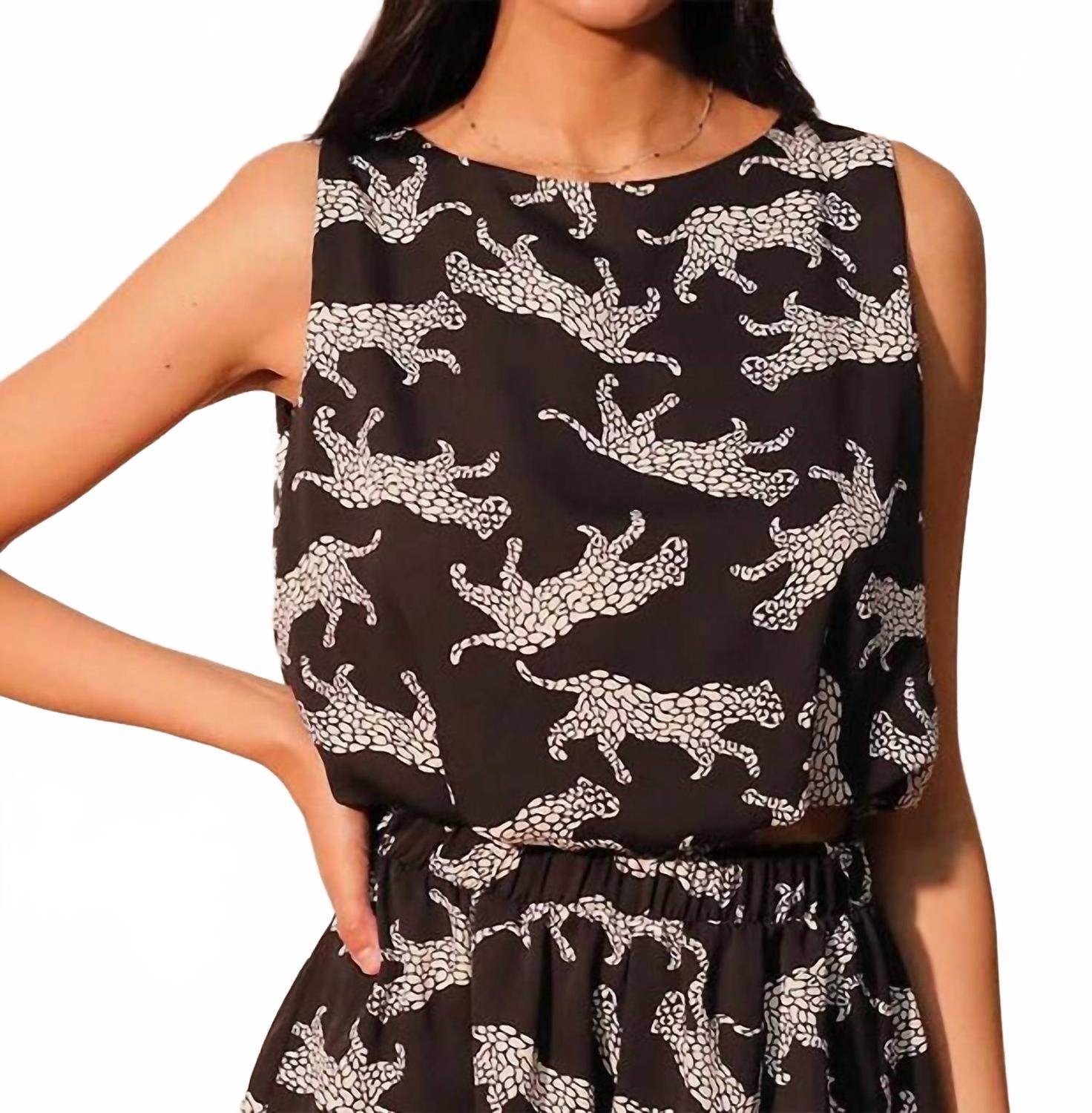 Animal Print Bubble Hem Crop Top In Black