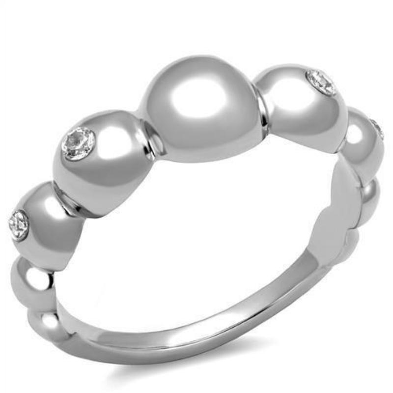 High polished (no plating) Stainless Steel Ring with AAA Grade CZ in Clear