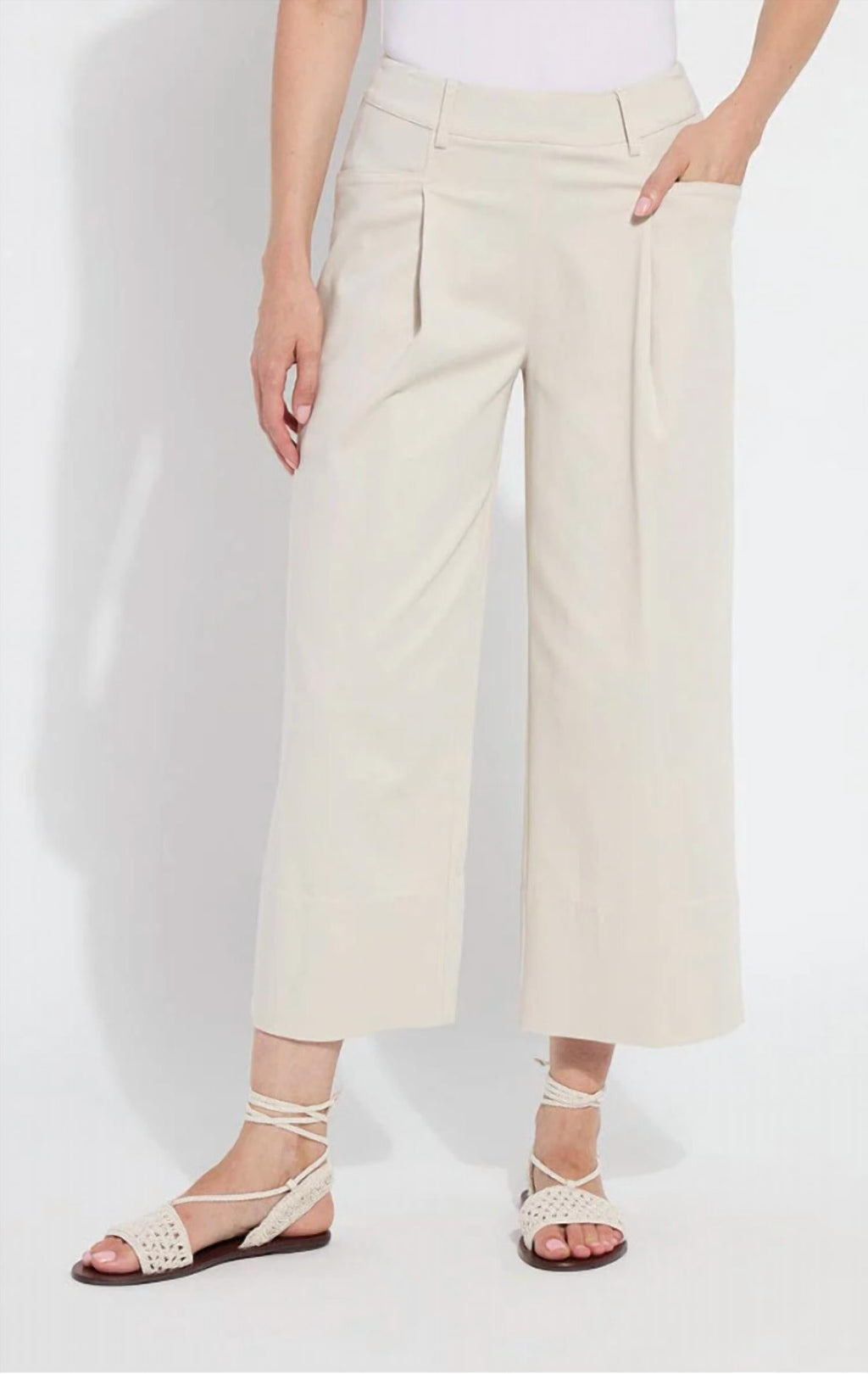 Mirabelle Pleated Wide Palazzo Pants In Oat