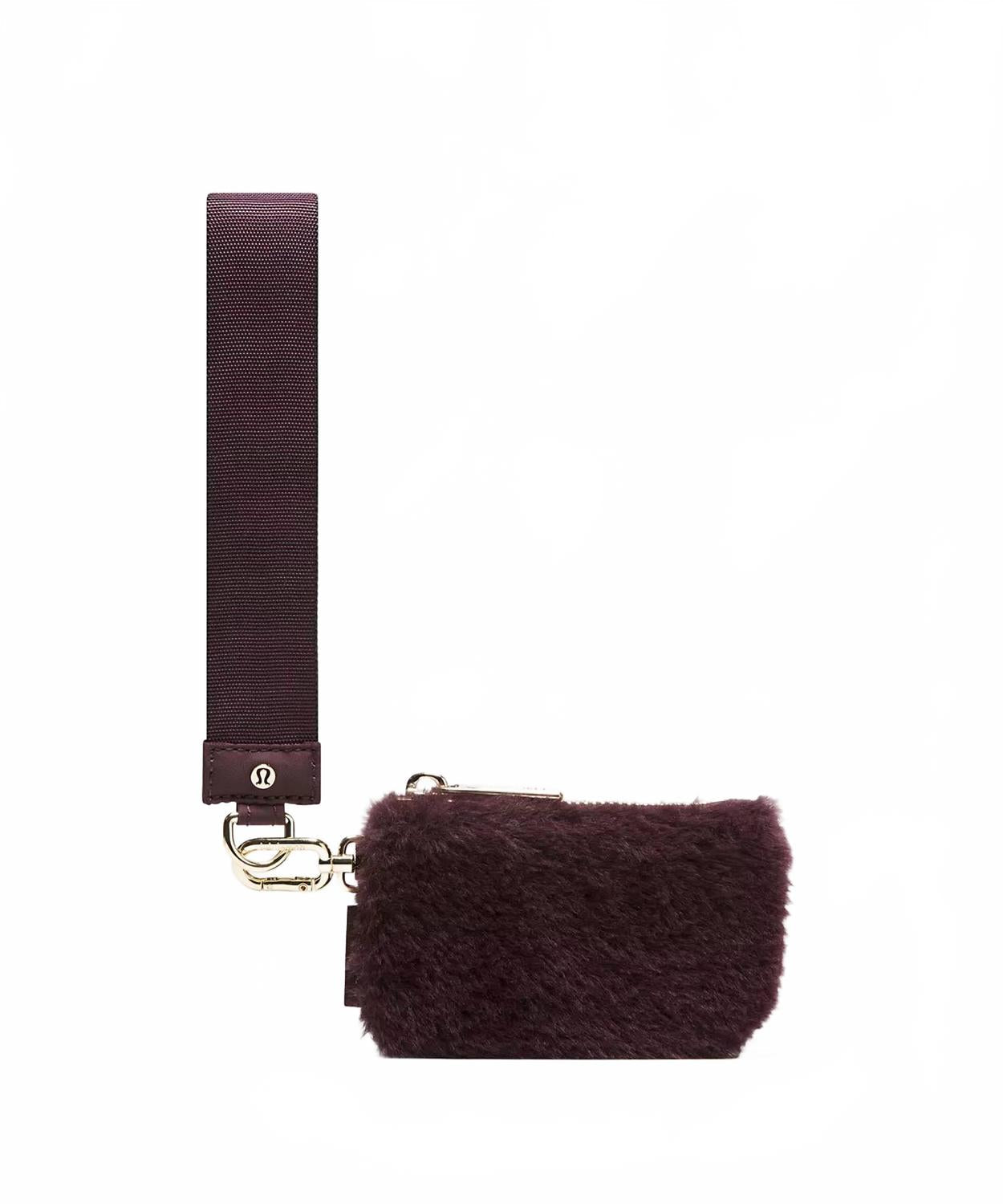 Women's Dual Pouch Plush Fleece Wristlet In Black Plum/gold