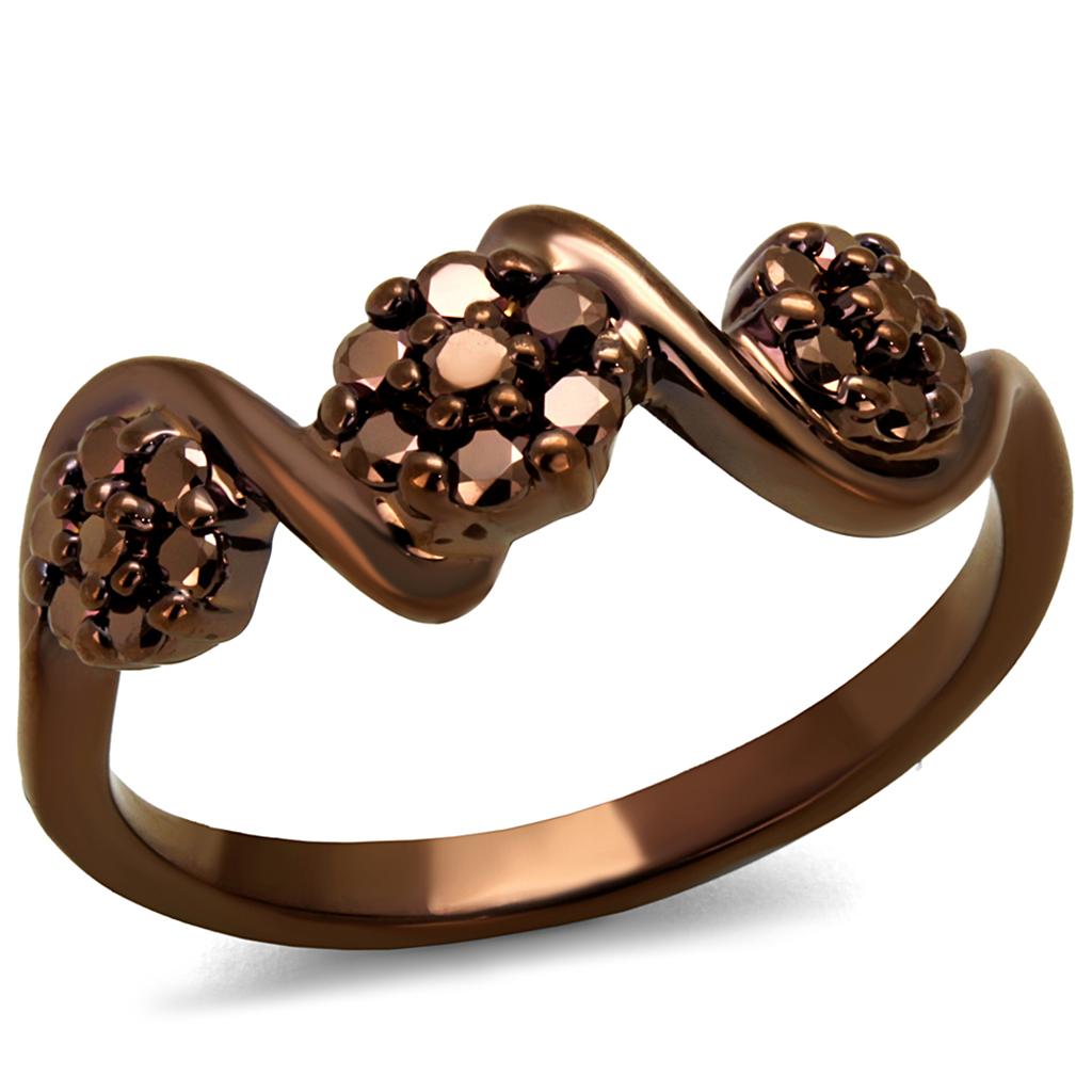 IP Coffee light Brass Ring with AAA Grade CZ in Light Coffee