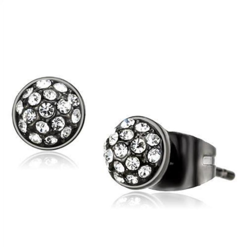 IP Light Black Stainless Steel Earrings with Top Grade Crystal in Clear