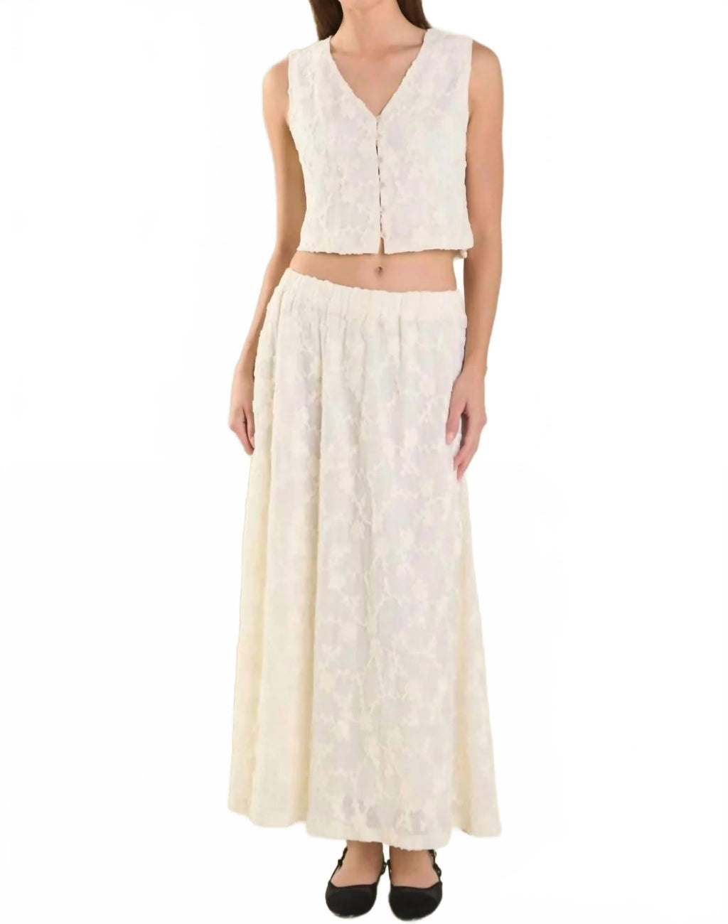 Floral Lace Maxi Skirt In Off White