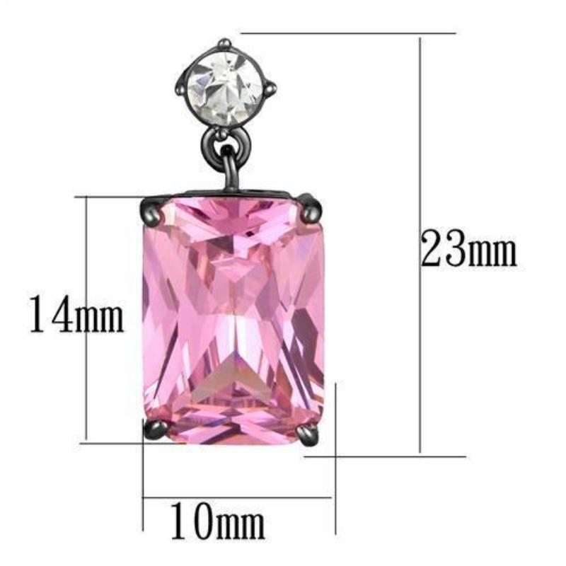 IP Light Black Stainless Steel Earrings with AAA Grade CZ in Rose
