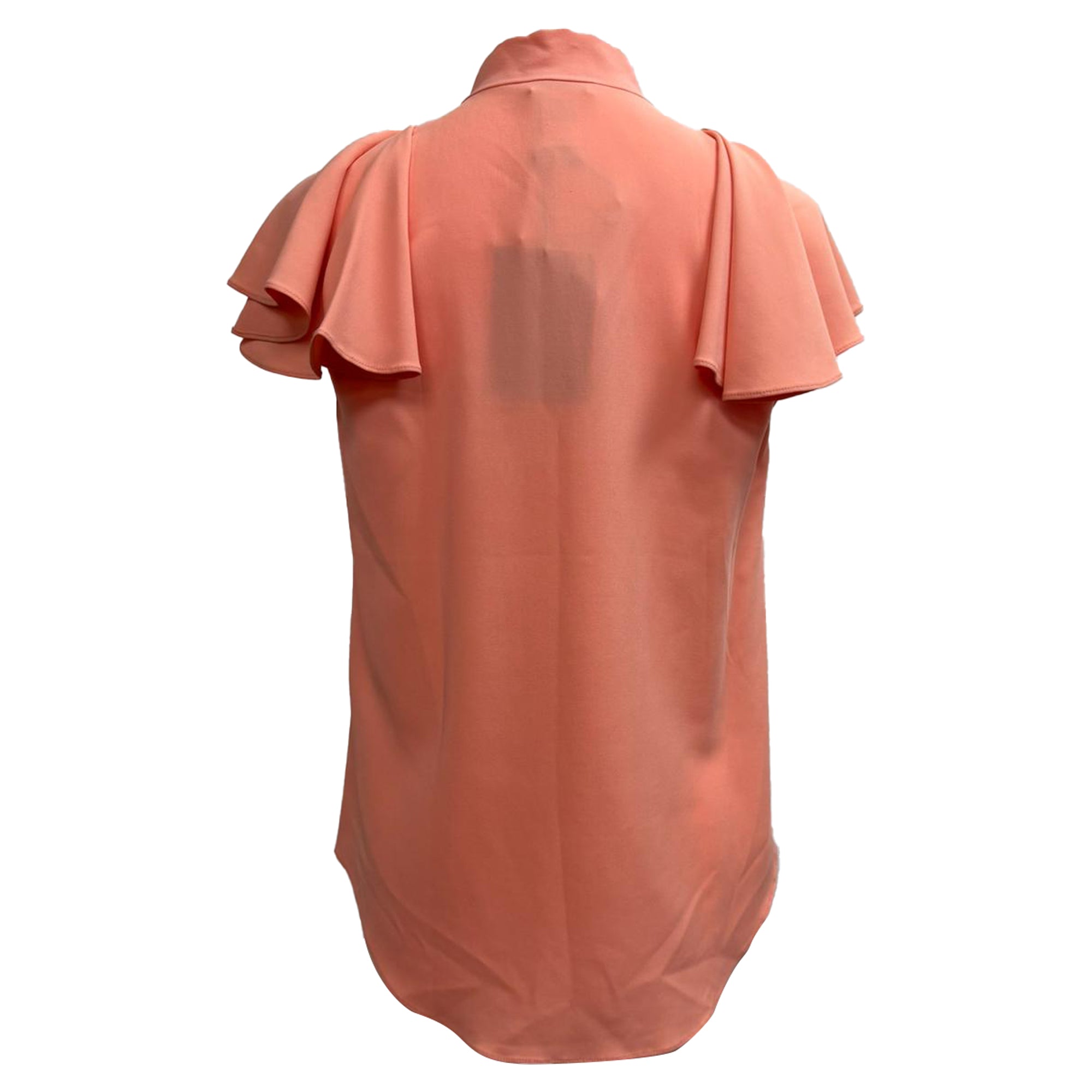 Oscar De La Renta Tie Neck Short Sleeve Blouse in Coral Silk