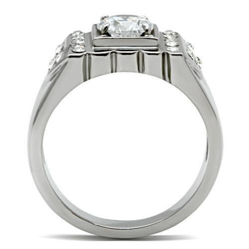 High polished (no plating) Stainless Steel Ring with AAA Grade CZ in Clear