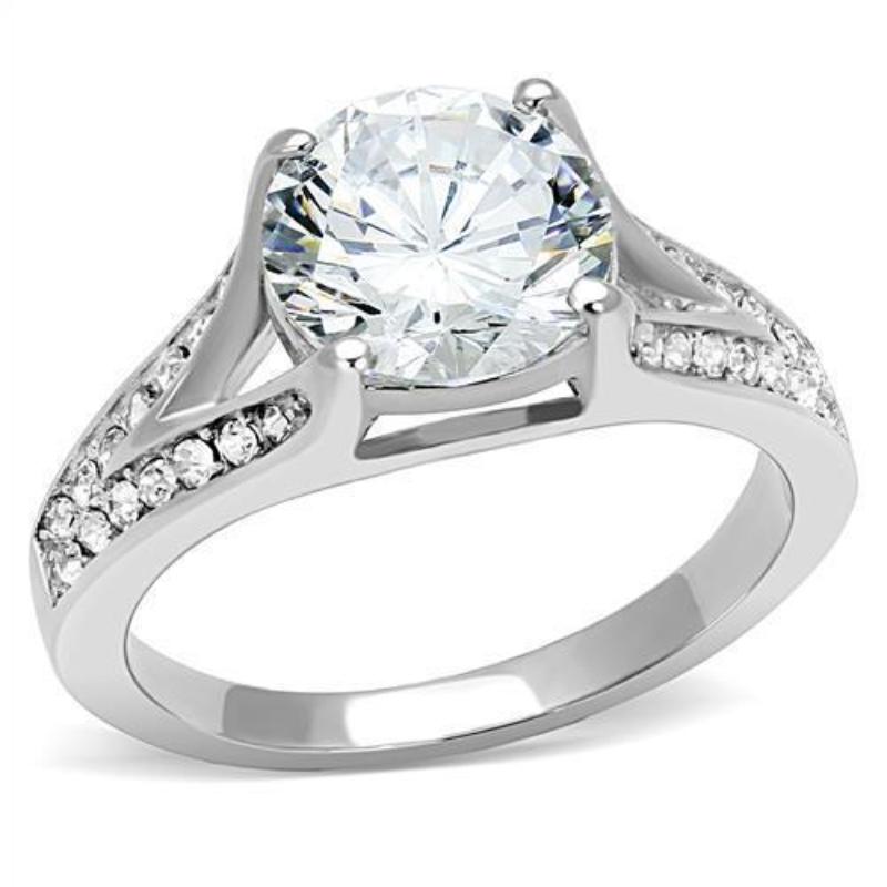 High polished (no plating) Stainless Steel Ring with AAA Grade CZ in Clear