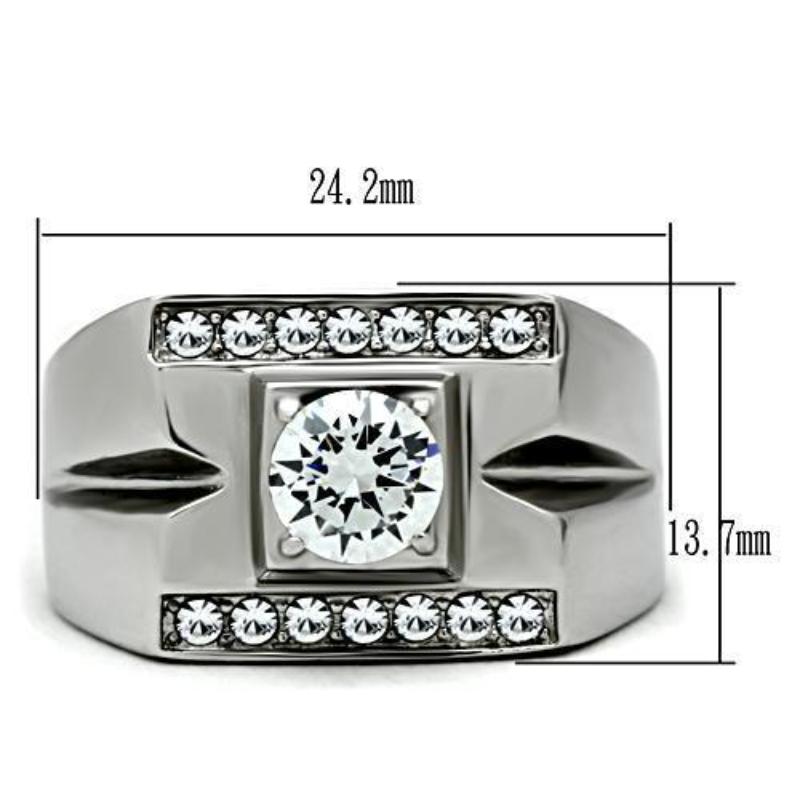 High polished (no plating) Stainless Steel Ring with AAA Grade CZ in Clear