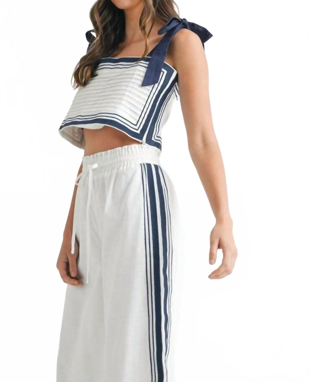 Chevron Linen Crop Top In White