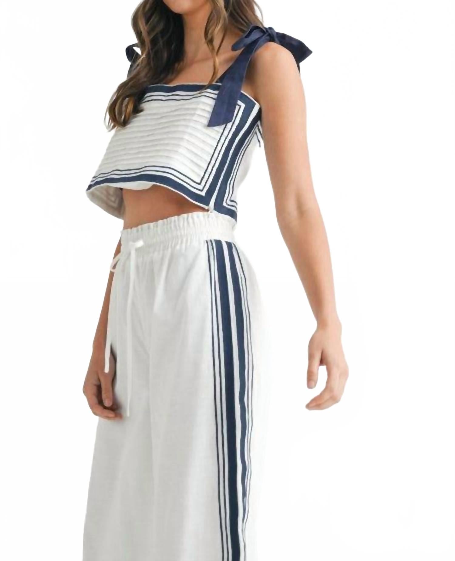 Chevron Linen Crop Top In White