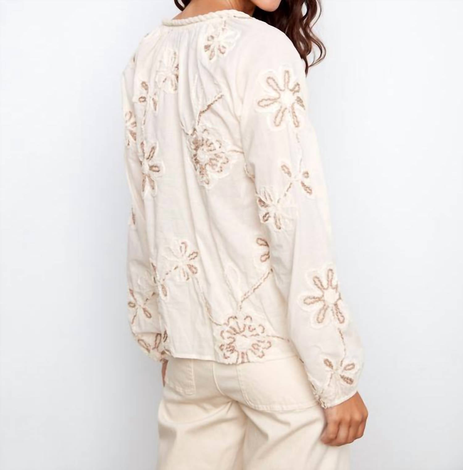 Textured Embroidered Top In Ecru