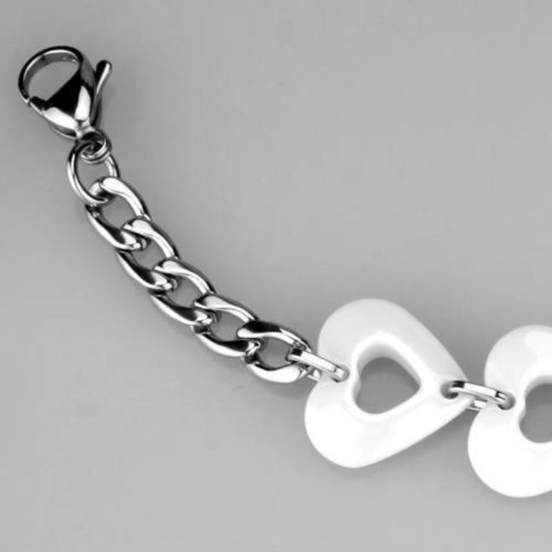 High polished (no plating) Stainless Steel Bracelet with Ceramic in White