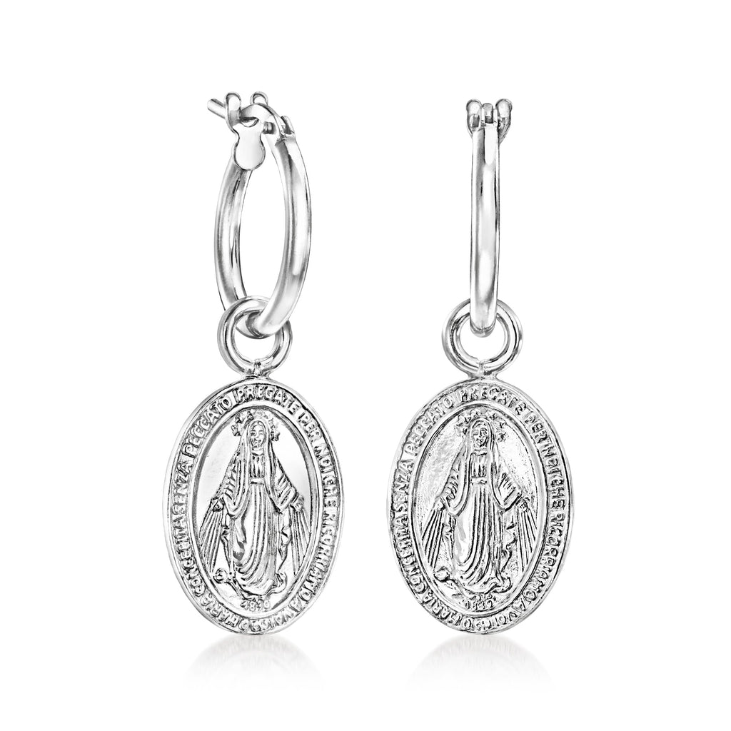 Ross-Simons Italian Sterling Silver Jewelry Set: Hoop Earrings and 2 Pairs Of Interchangeable Religious Drops