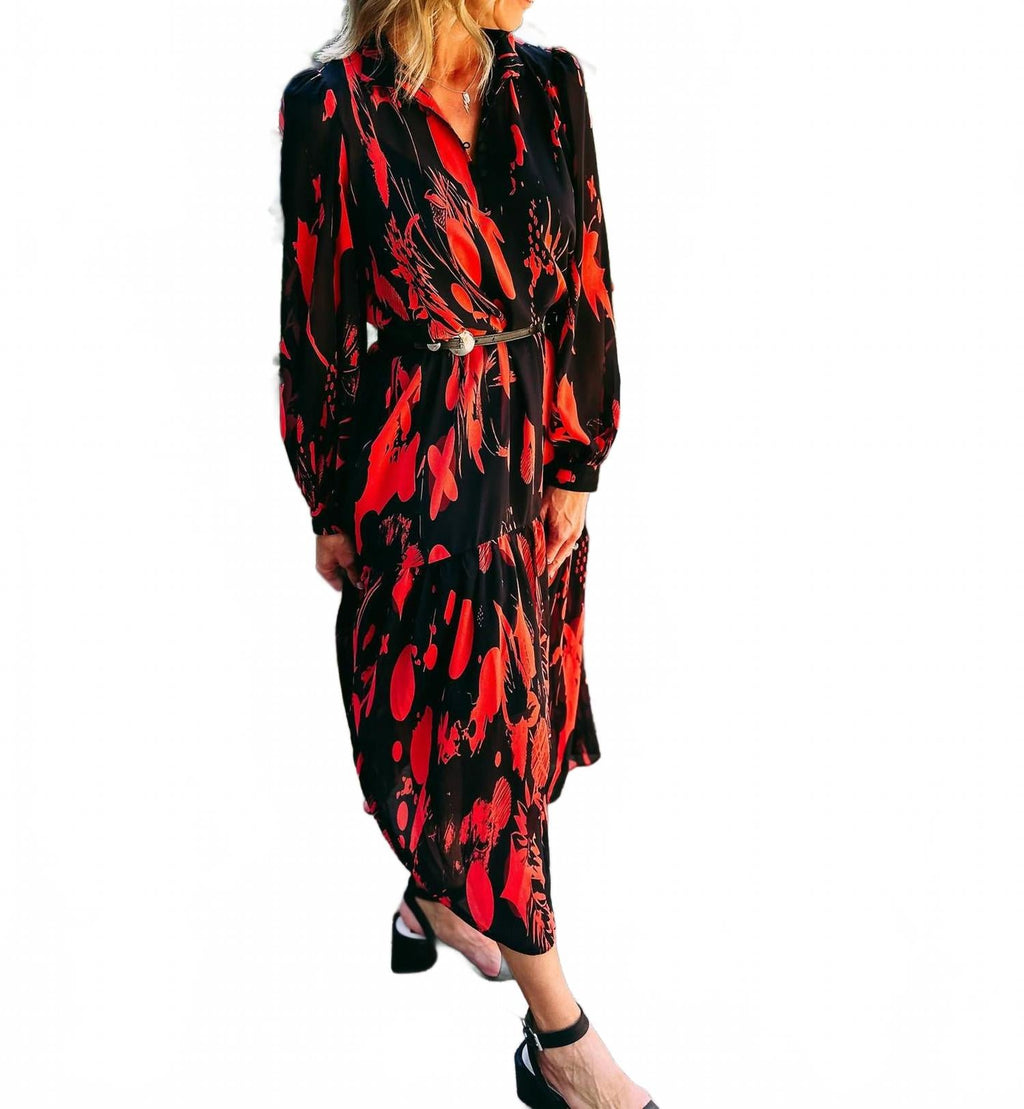 Allyn Long Sleeve Dress In Crimson