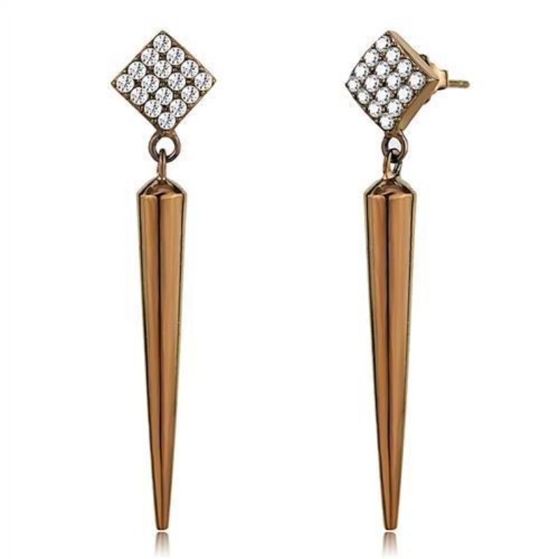 IP Coffee light Stainless Steel Earrings with AAA Grade CZ in Clear