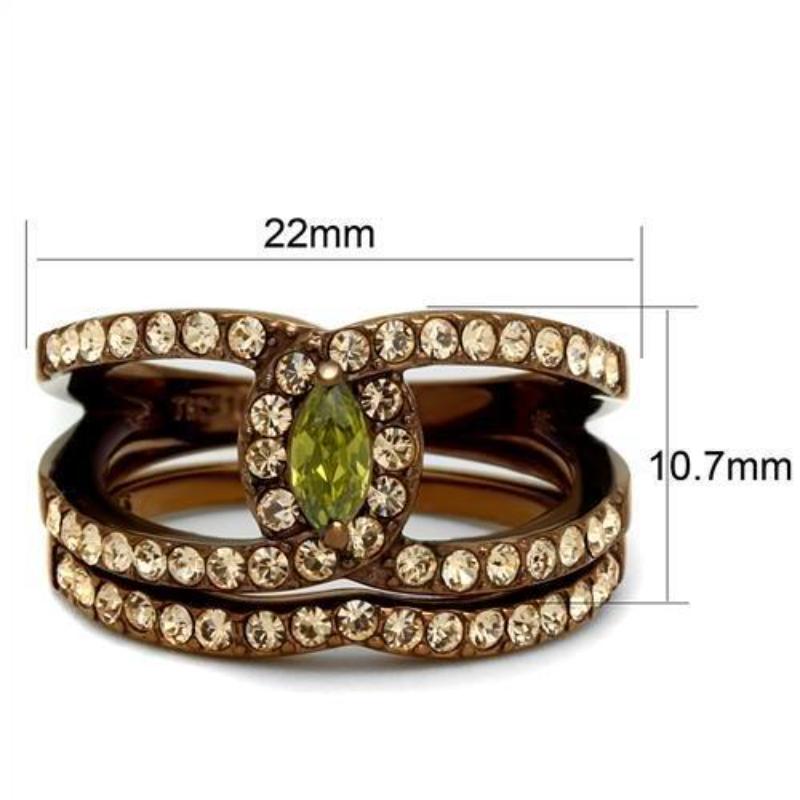 IP Coffee light Stainless Steel Ring with AAA Grade CZ in Olivine color