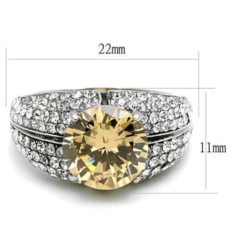High polished (no plating) Stainless Steel Ring with AAA Grade CZ in Champagne