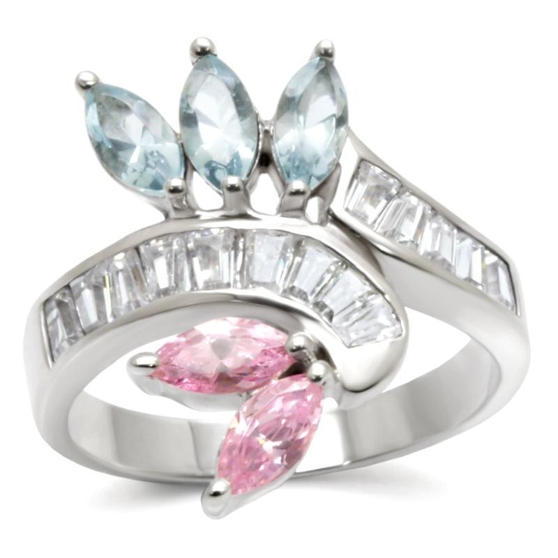 High-Polished 925 Sterling Silver Ring with AAA Grade CZ in Multi Color