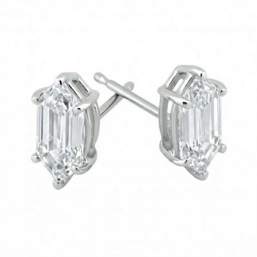 Certified 1Ct TW Long Hexagon Diamond Studs 14k White Gold Earrings Lab Grown