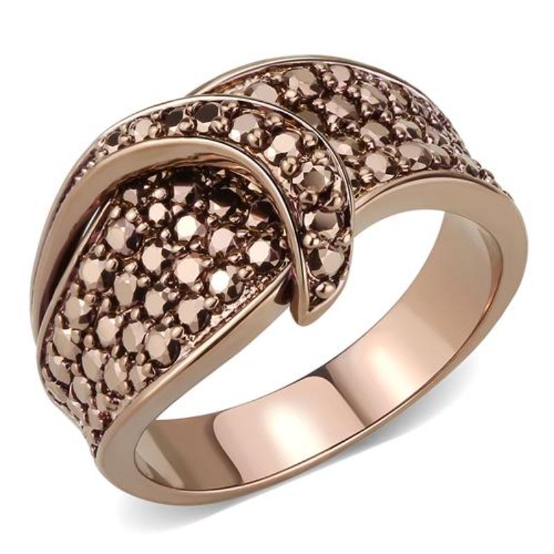 IP Coffee light Brass Ring with AAA Grade CZ in Light Coffee