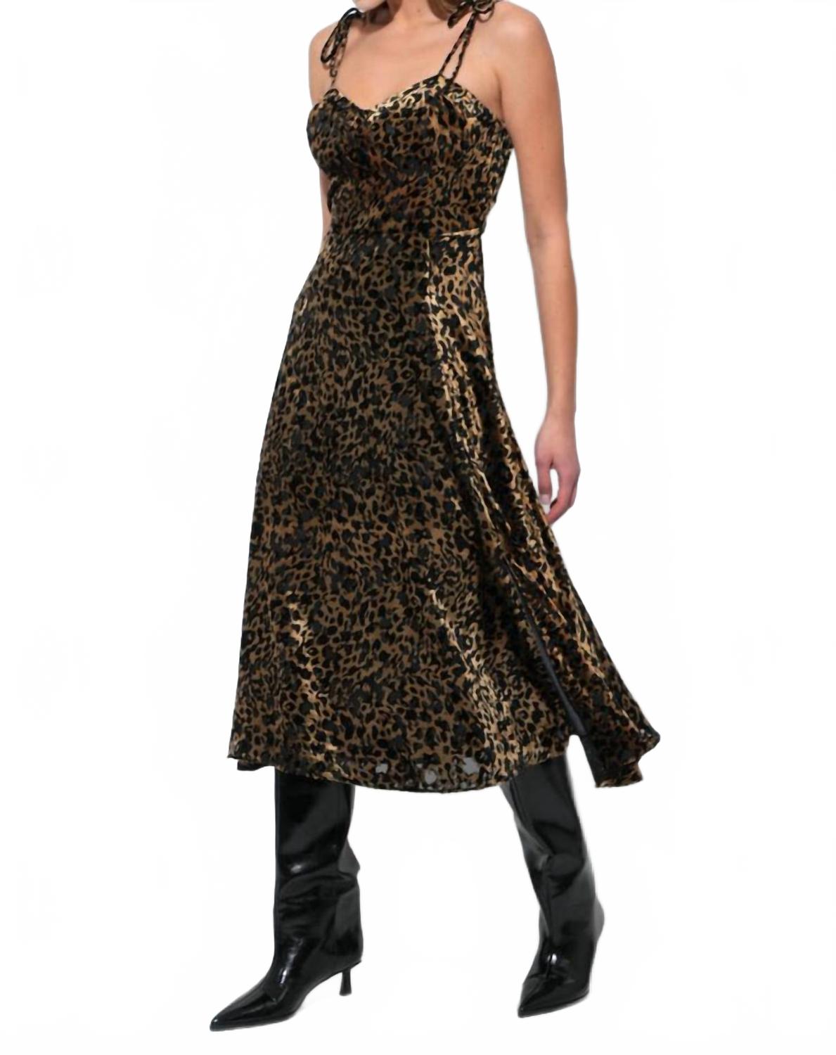 Weslena Bustier Burnout Midi Dress In Leopard