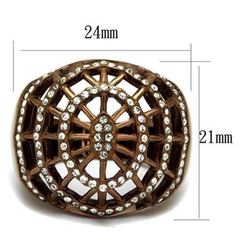 IP Coffee light Stainless Steel Ring with Top Grade Crystal in Clear