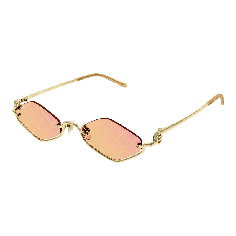 Gucci Sunglasses Geometric Semi Rim, Gold Frame And Rose Mirror To Dark Yellow With Gg Pattern Lens Gg1604S004