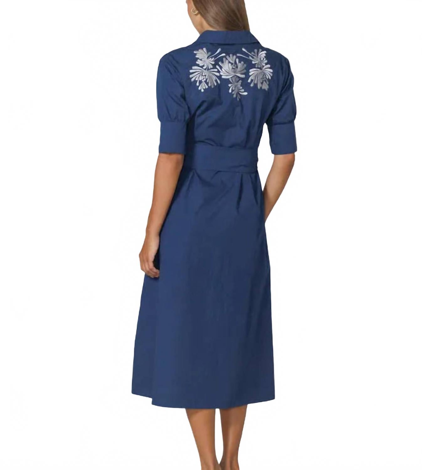 Connie Embroidered Poplin Shirt Midi Dress In Blue