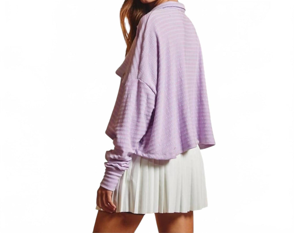 Loose Fit Crop Shacket In Lavender