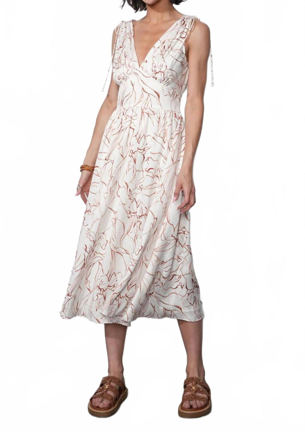 Sadie Tie Shoulder Midi Dress In Ivory