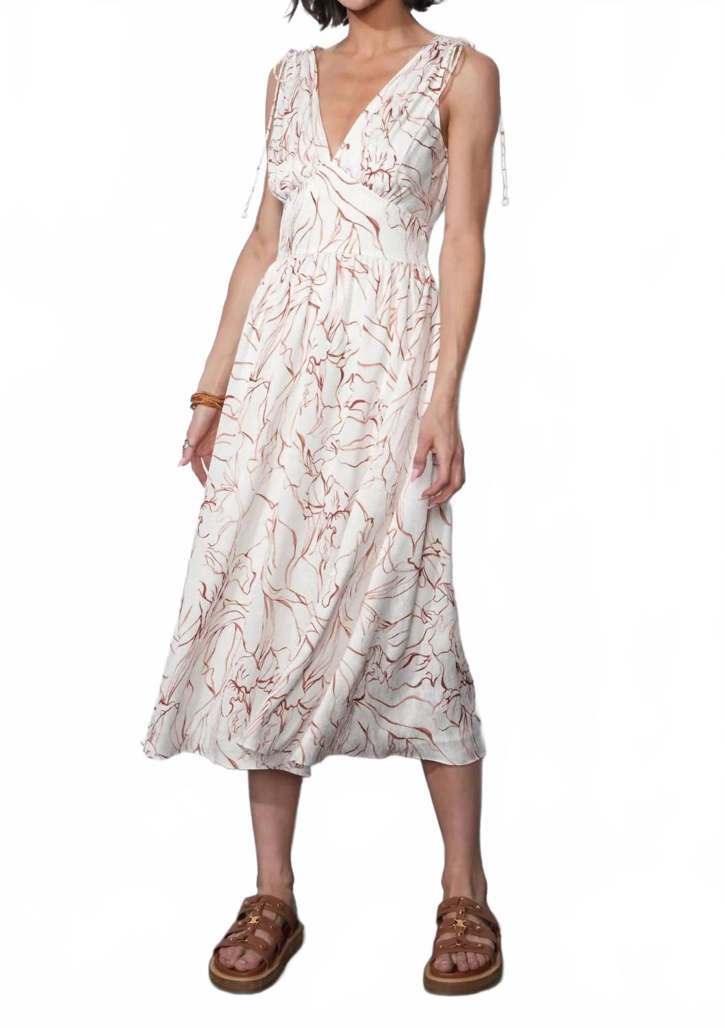 Sadie Tie Shoulder Midi Dress In Ivory