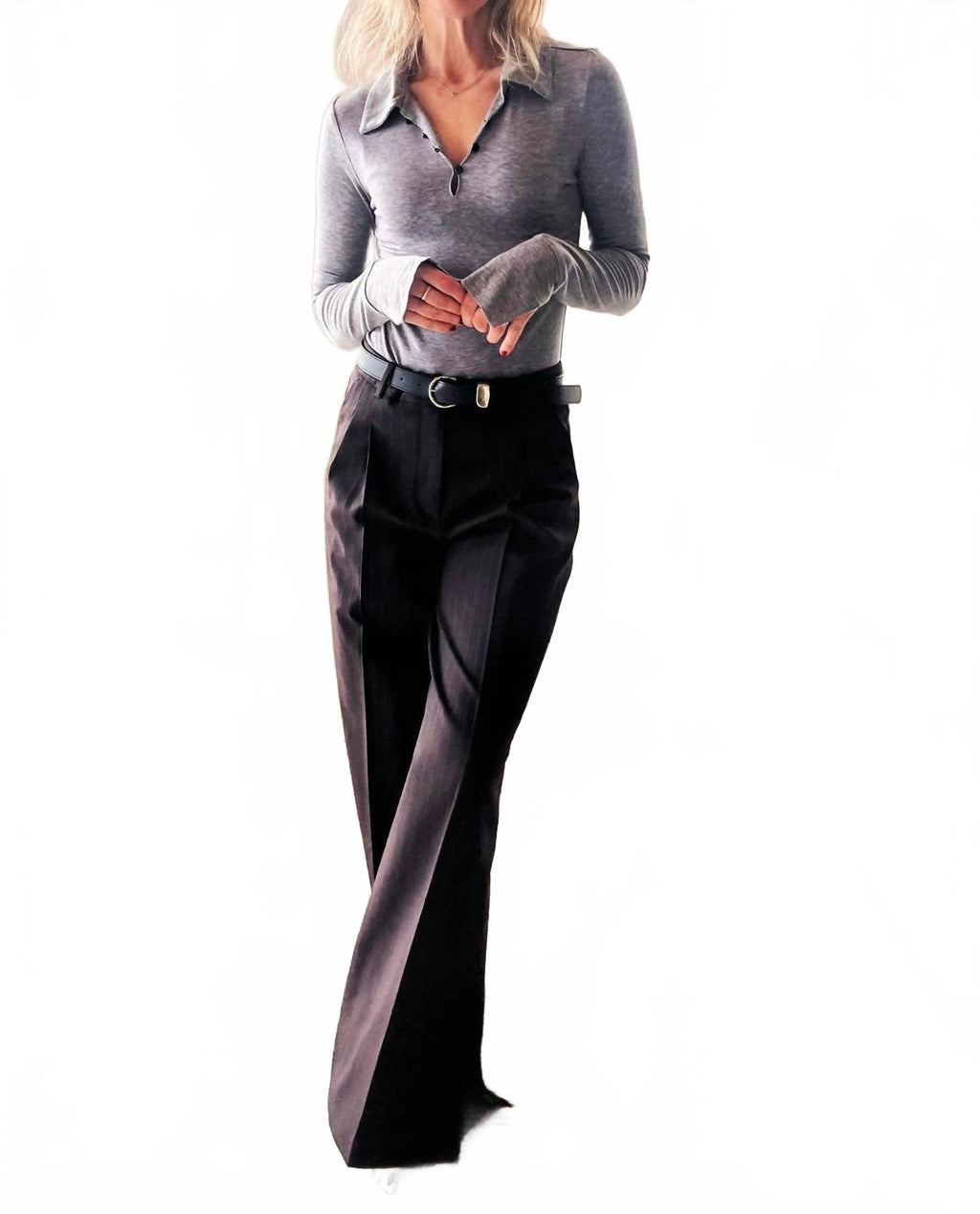 Andora Wide Leg Pants In Dark Brown Pinstripe