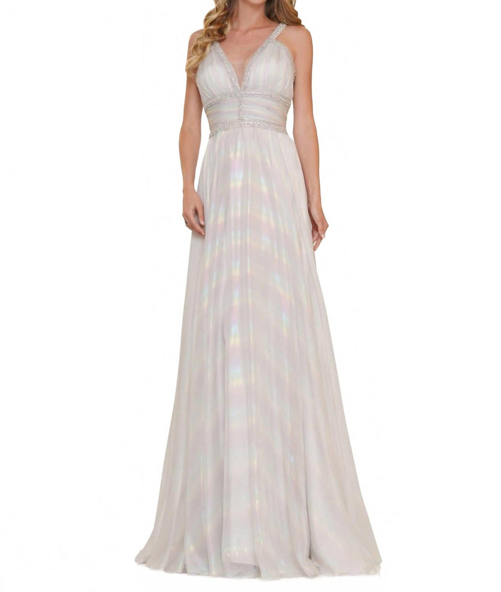 Iridescent Rainbow A-Line Gown In Off-White