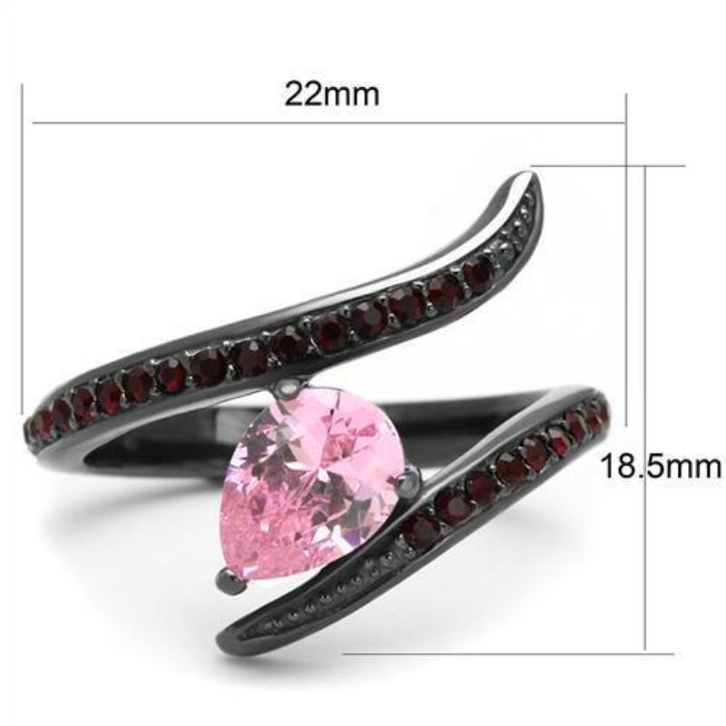 IP Light Black Stainless Steel Ring with AAA Grade CZ in Rose