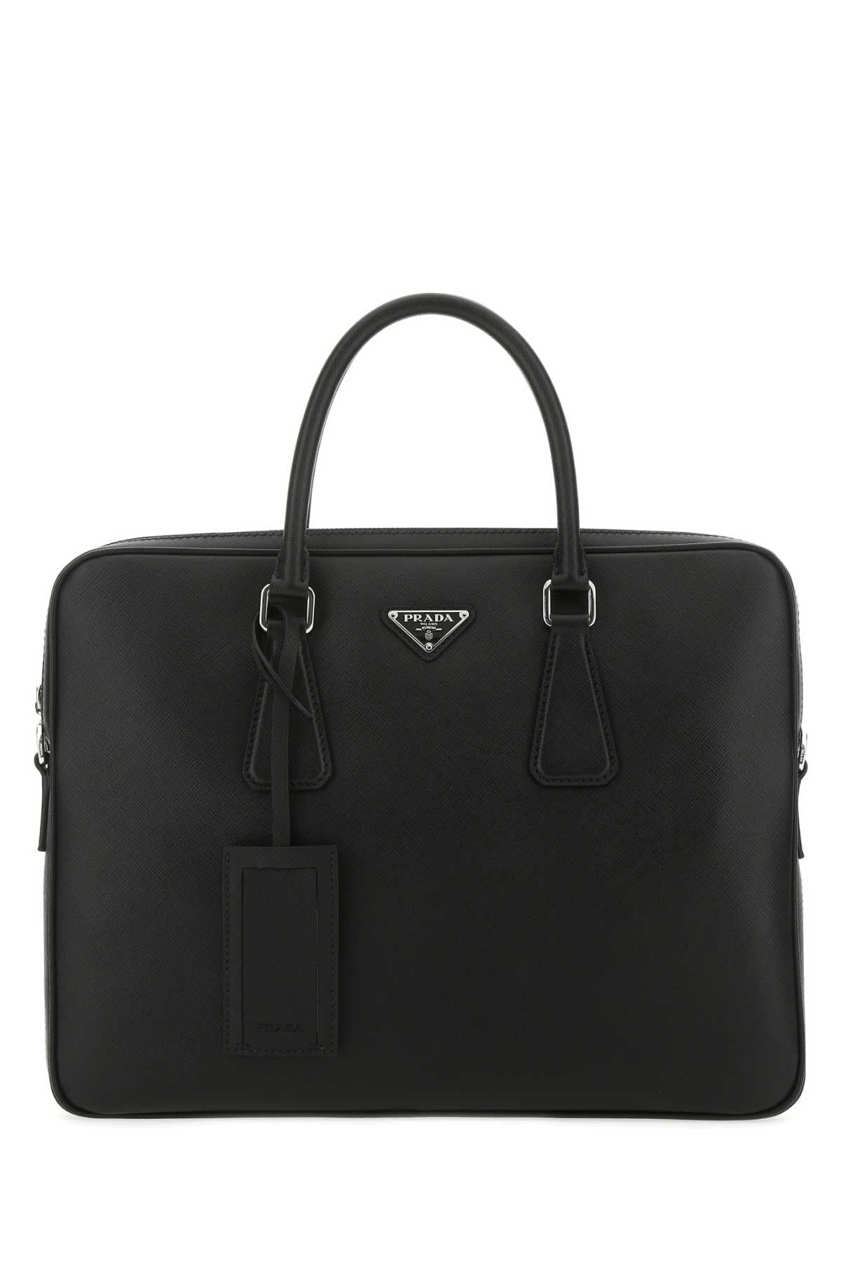 Prada Men Black Leather Brief Case