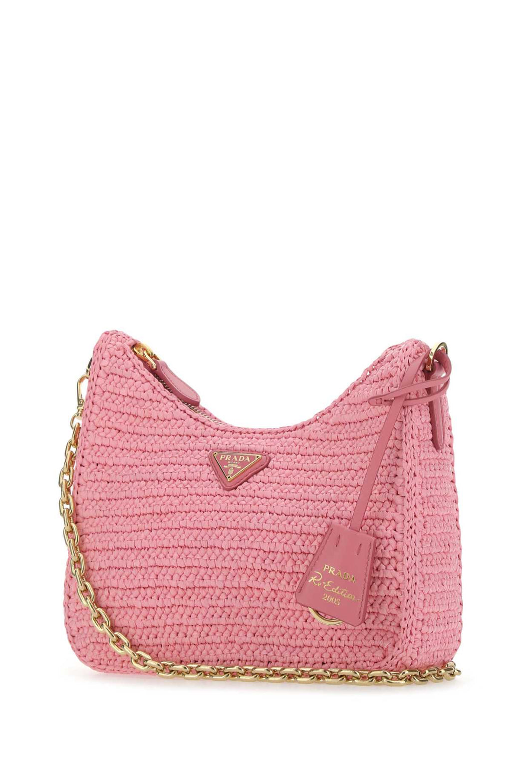 Prada Women Pink Raffia Re-Edition 2005 Shoulder Bag