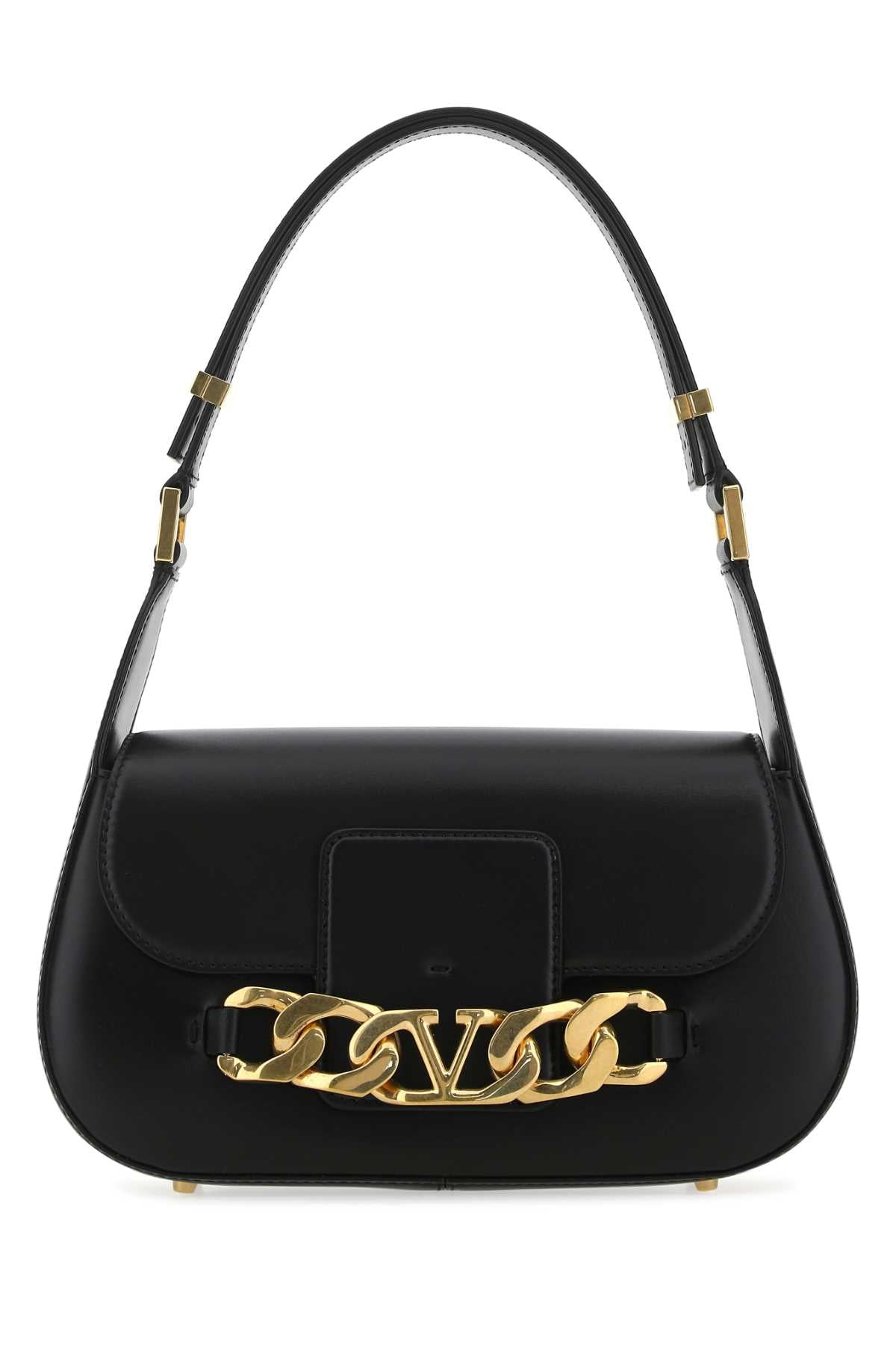 Valentino Garavani Women Black Leather Vlogo Chain Shoulder Bag