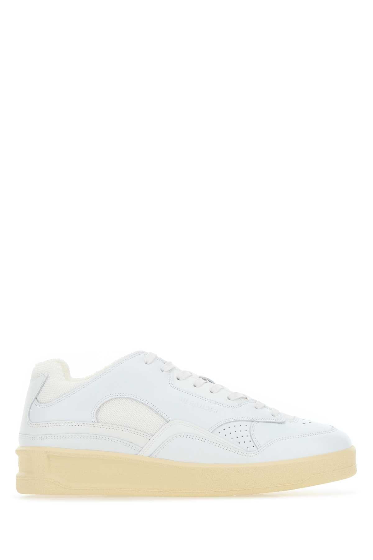 Jil Sander Men White Leather And Fabric Sneakers