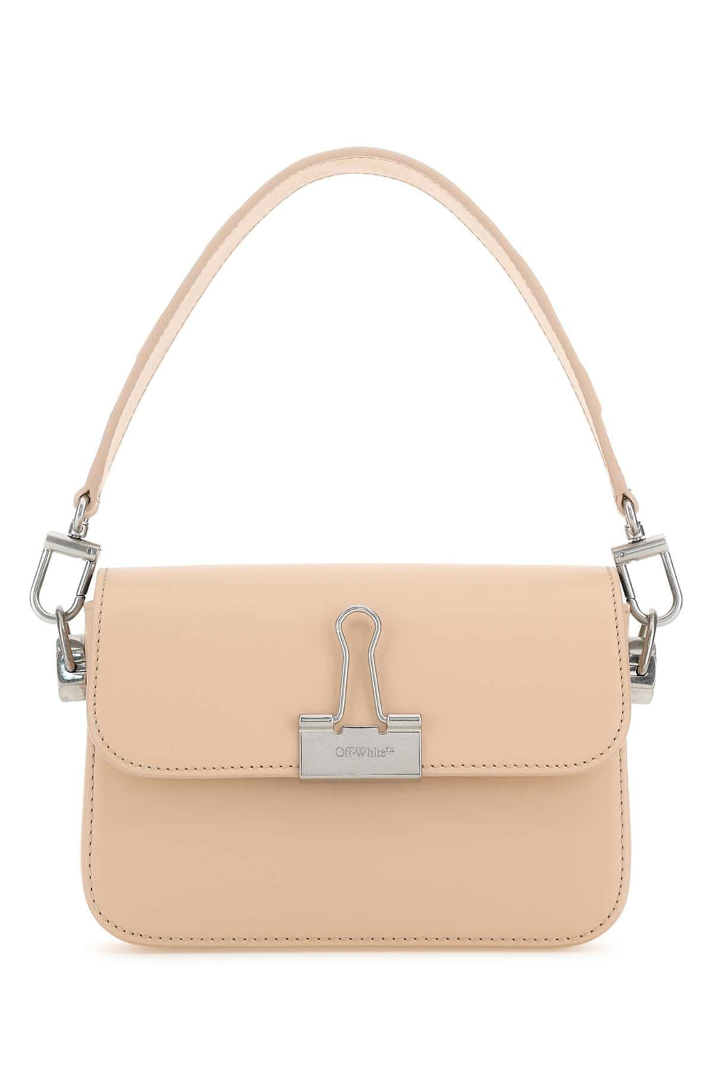Off White Women Light Pink Leather Small Plain Binder Handbag