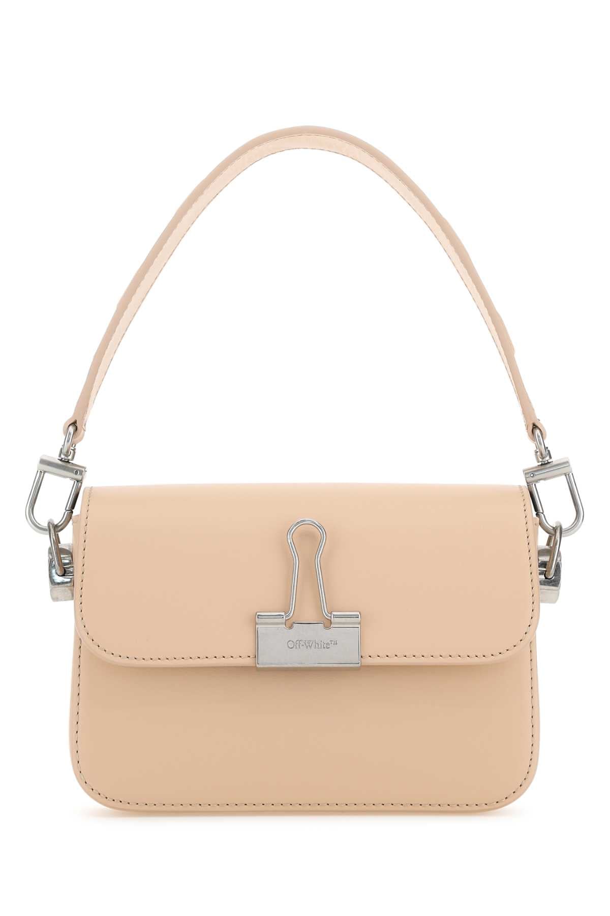 Off White Women Light Pink Leather Small Plain Binder Handbag