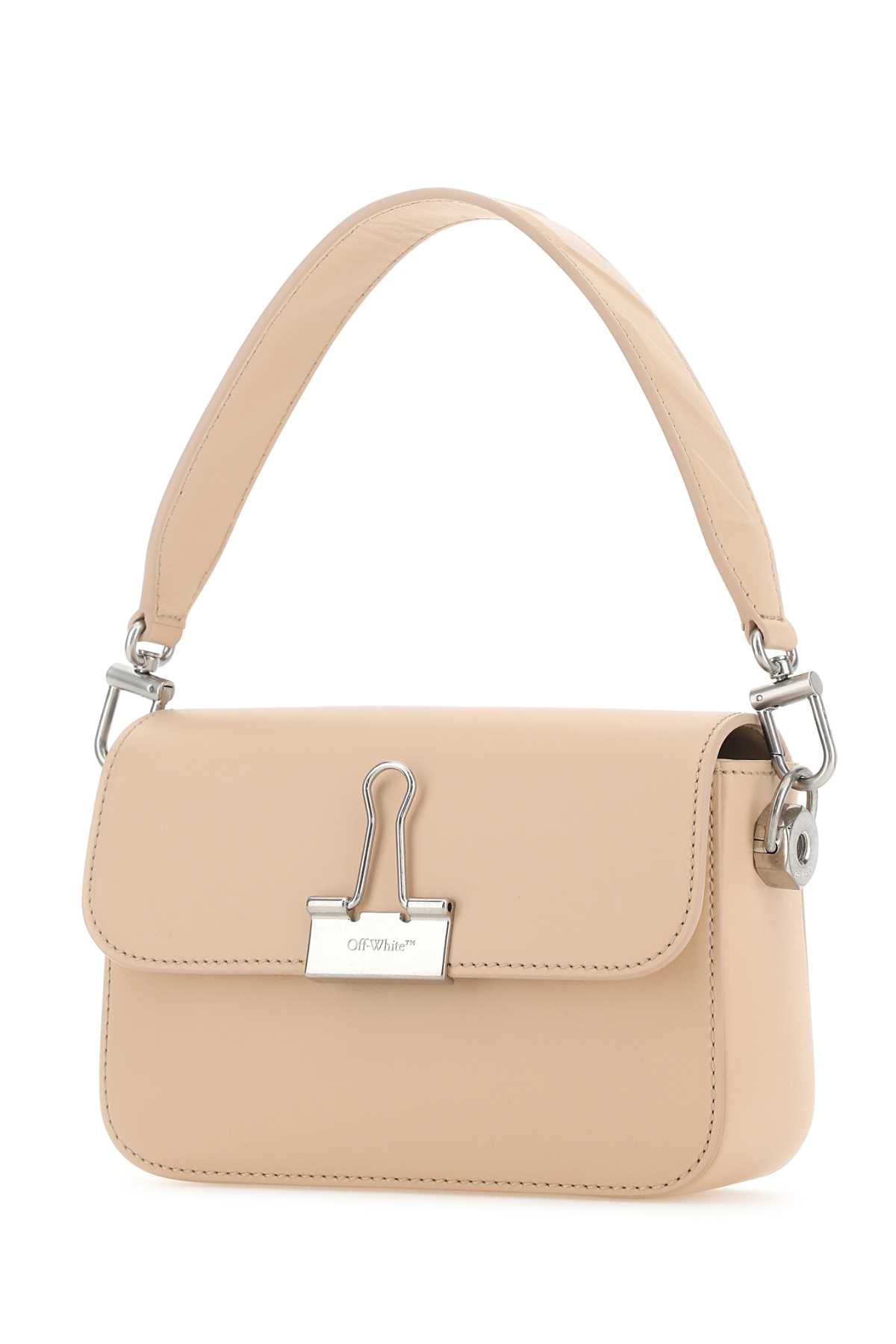 Off White Women Light Pink Leather Small Plain Binder Handbag