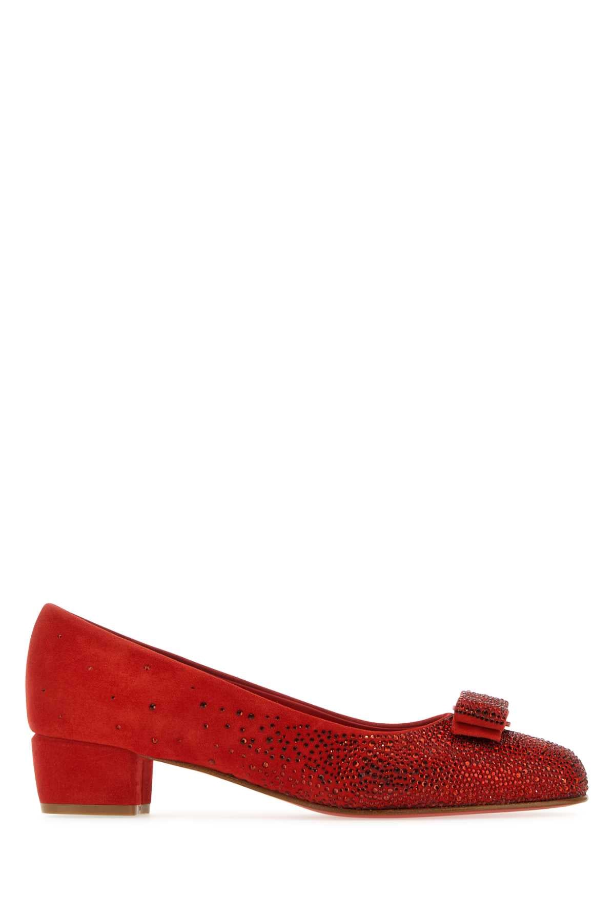 Salvatore Ferragamo Women Red Suede Vara Pumps