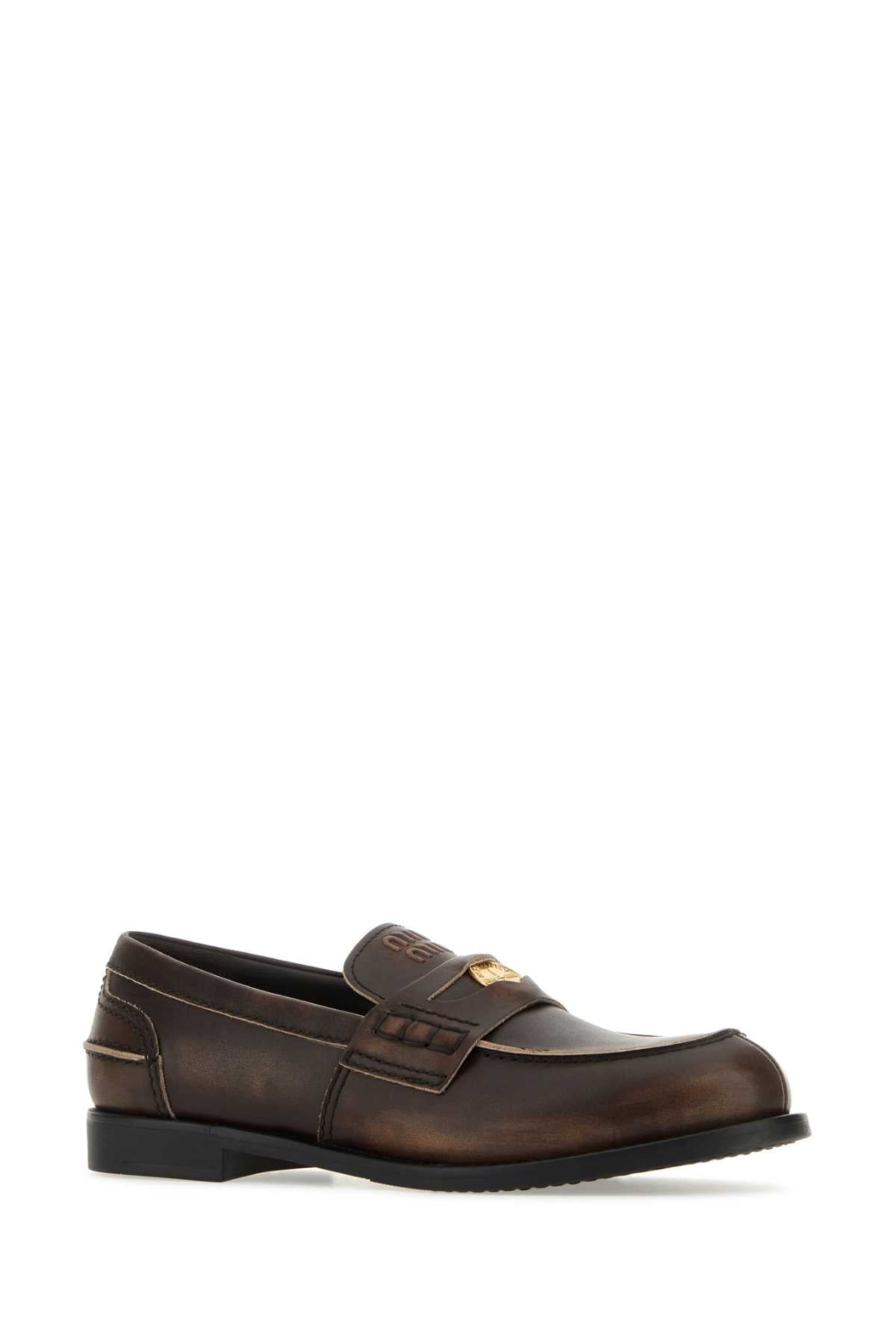 Miu Miu Women Dark Brown Leather Loafers