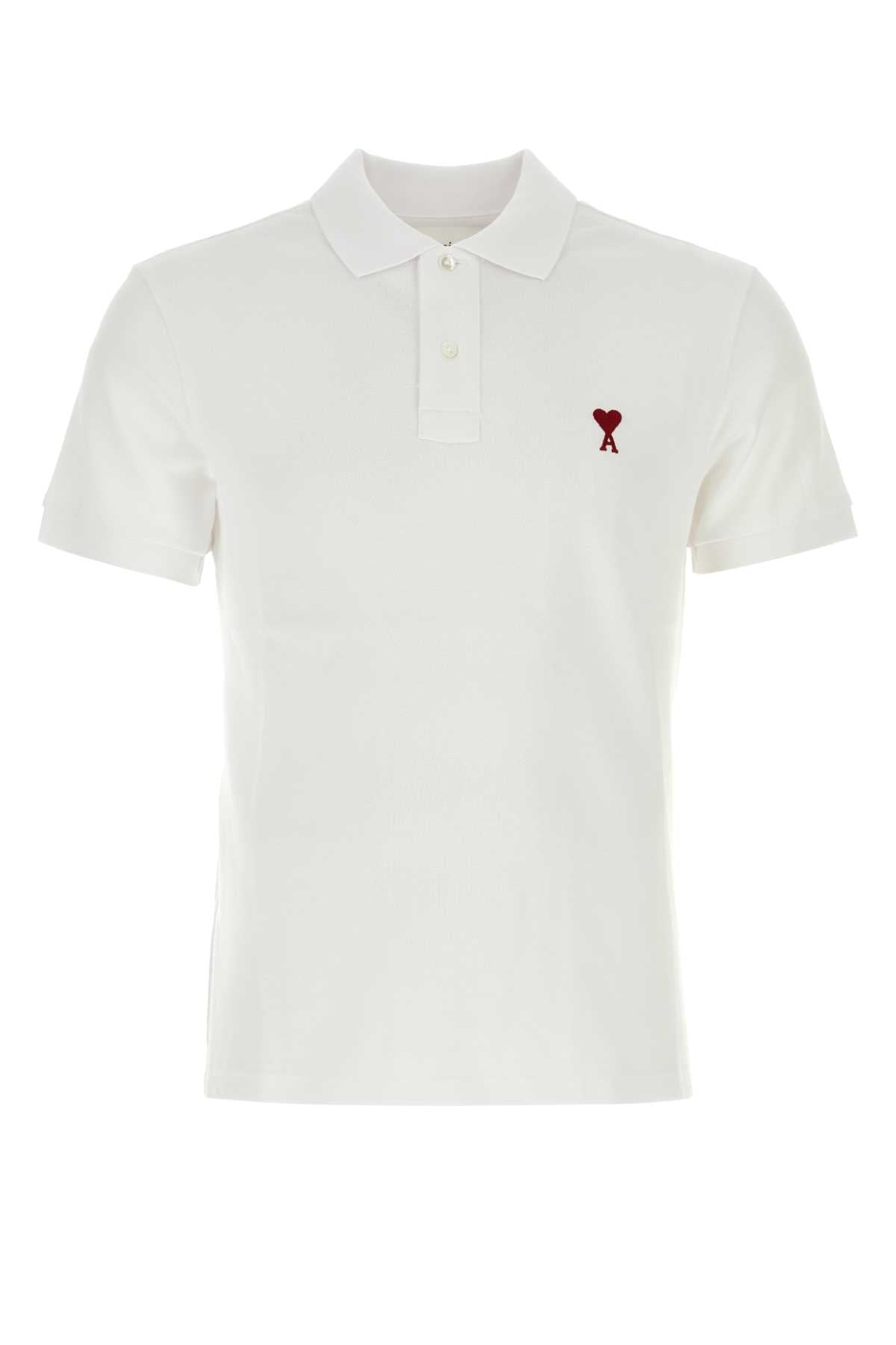 Ami Men White Piquet Polo Shirt