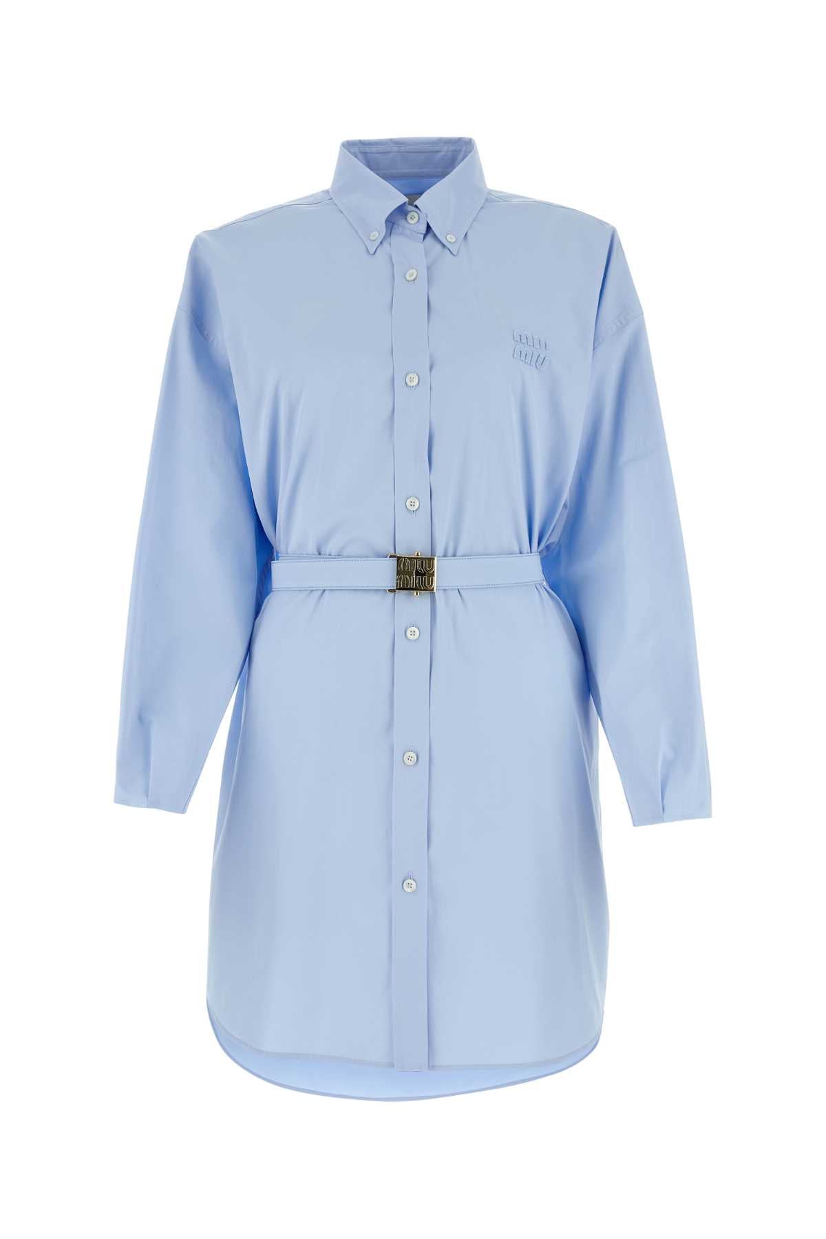 Miu Miu Women Light Blue Poplin Shirt Dress