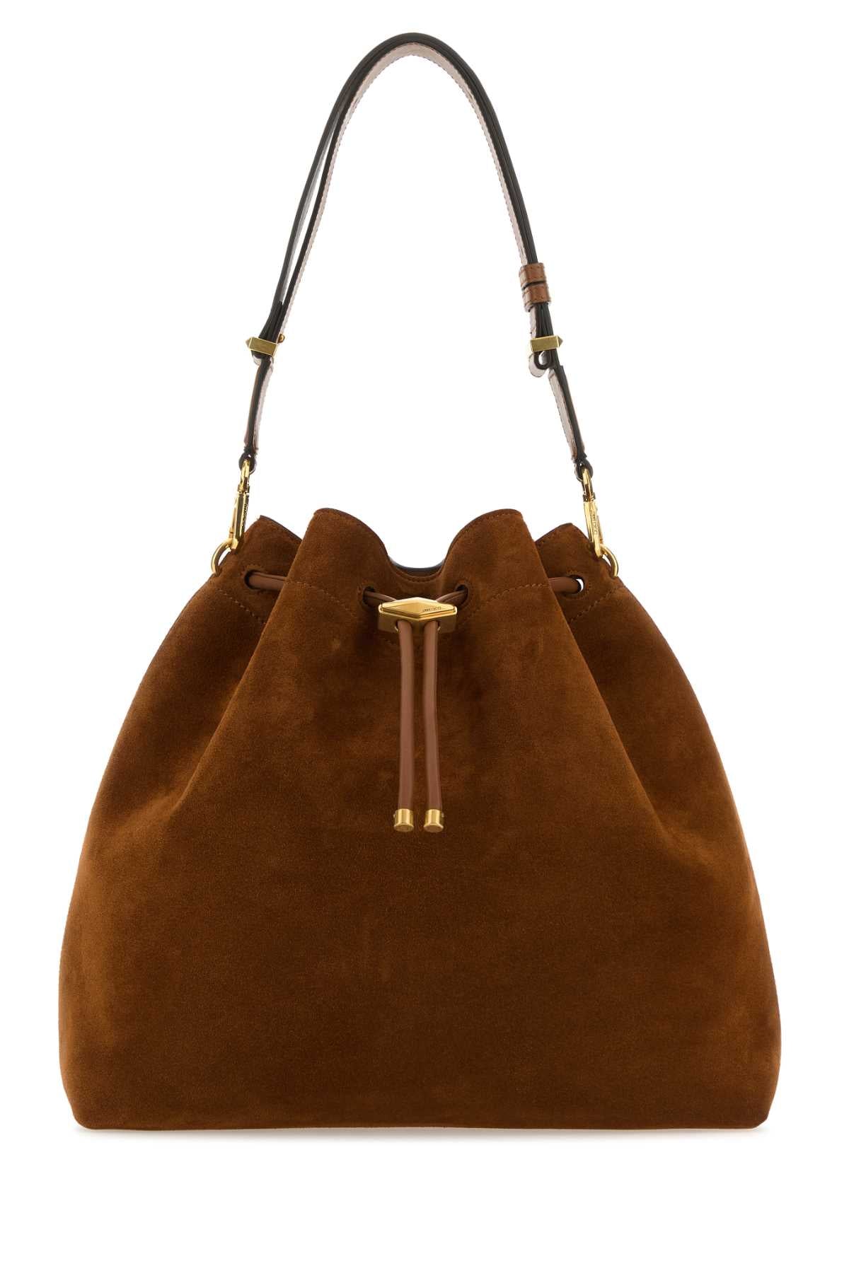 Jimmy Choo Women Caramel Suede Bon Bon Bucket Bag